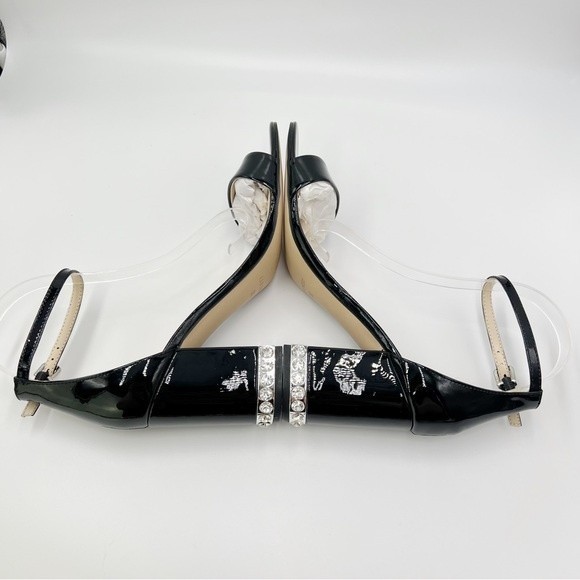 Nine West Size 8 Abigail Black‎ Patent Leather Jeweled Block Heel Dress Sandals - Picture 8 of 13